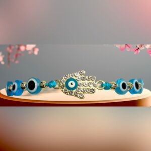 Blue Evil Eye Bracelet with Hamsa Charm